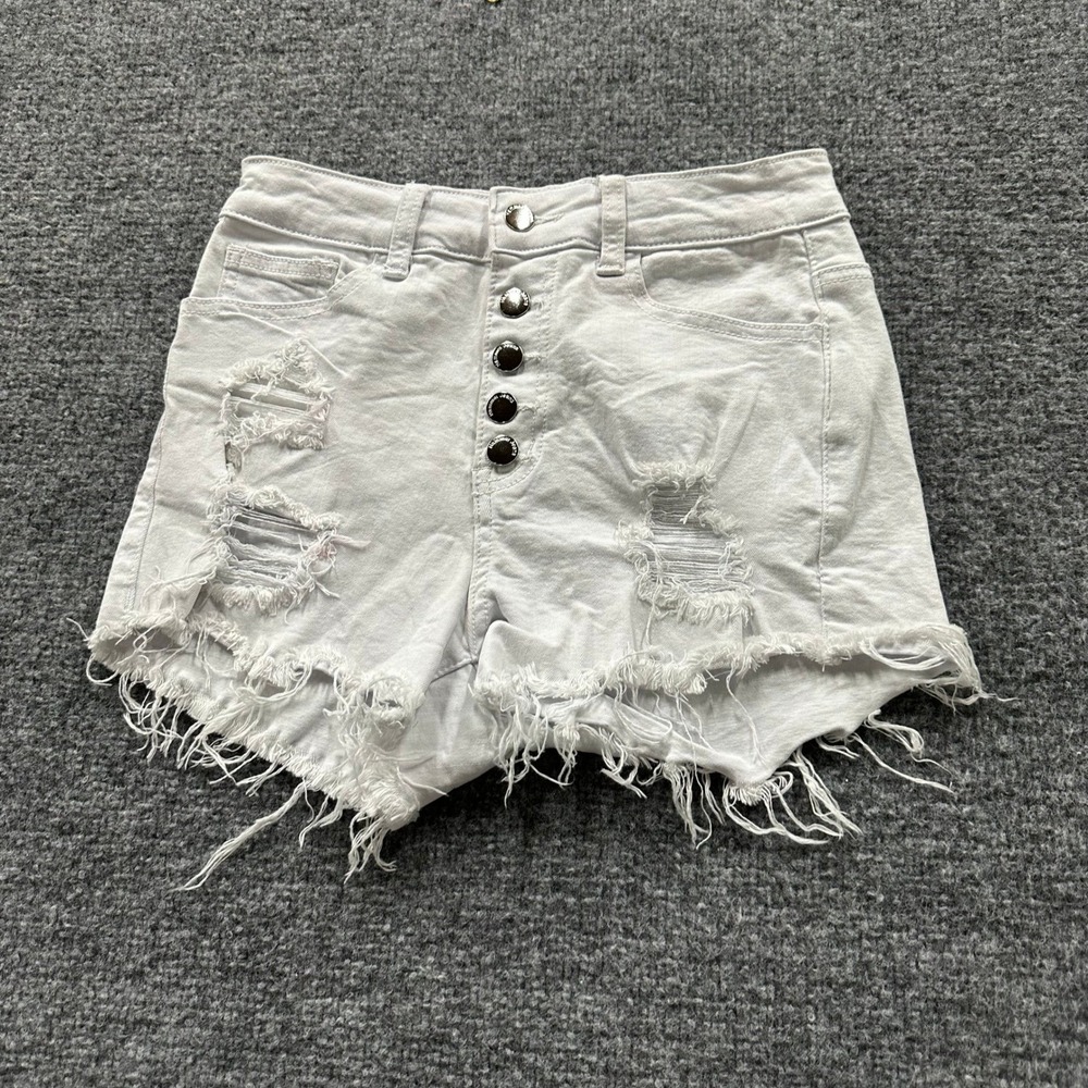 2Sable Shorts Womens Size S White Distressed High Waisted Button Fly Frayed Hem